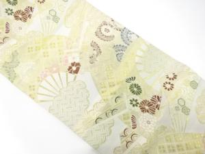 アンティーク　扇に花・古典柄模様織り出し袋帯（材料）